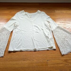 Chico’s White Lace Flare Bell Sleeve - V neck Blouse Top